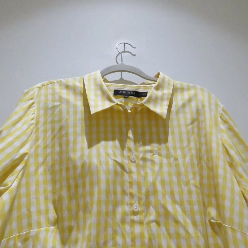 LAFAYETTE 148 Yellow White Gingham Tunic Shirt 2XL Preppy Old Money Yacht Coast - Picture 10 of 15